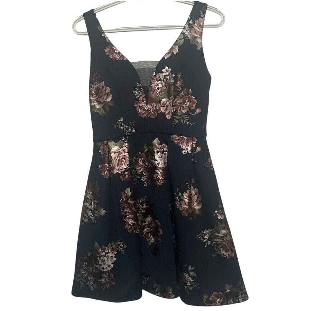 Star Vixen Womens/Juniors Dark Blue/Black Bronze Silver Floral Mini Dress Size 3